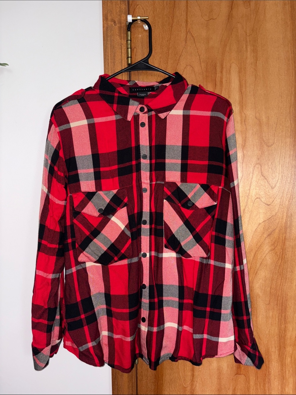 Sanctuary Red and Black Plaid Button-Down Shirt